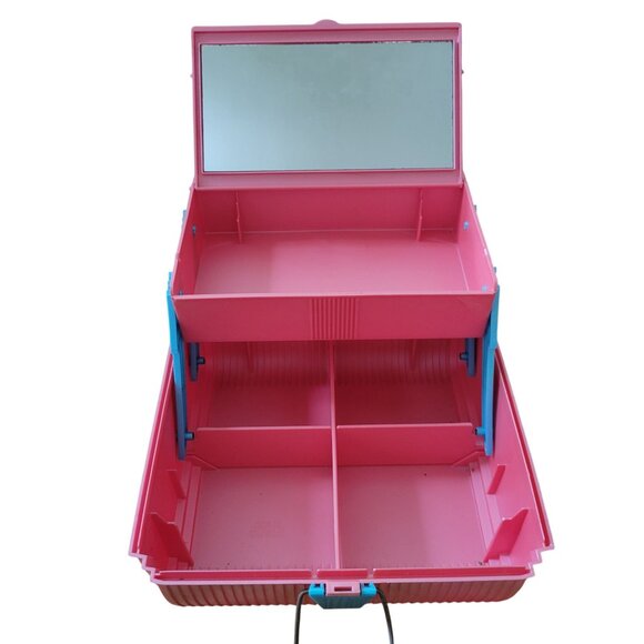 Sassaby Deluxe Pink Cosmetics Organizer Mirror Compartments Sewing Makeup Travel - Picture 4 of 14